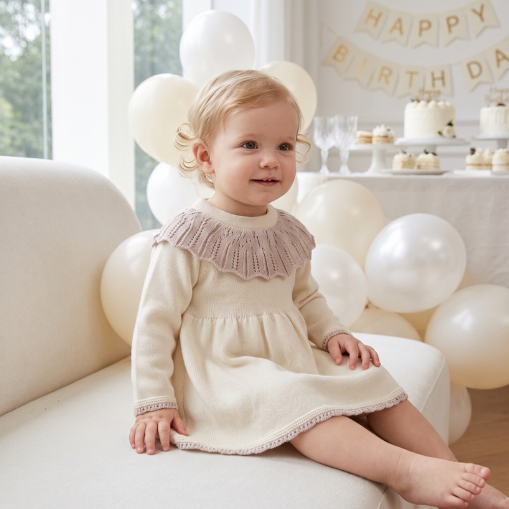 Lilo Knitted Baby Girl Sweater Dress - Light Beige