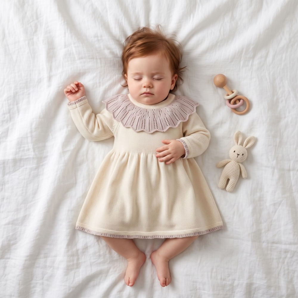 Lilo Knitted Baby Girl Sweater Dress - Light Beige