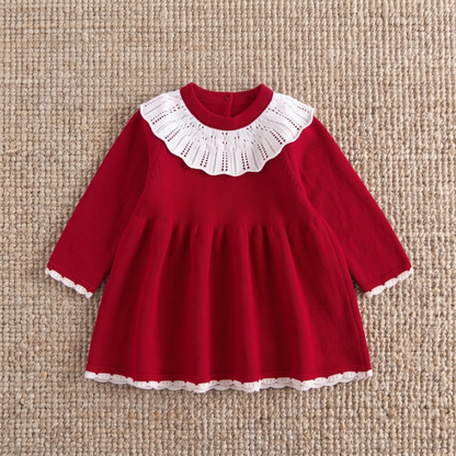 Lilo Knitted Baby Girl Sweater Dress - Red