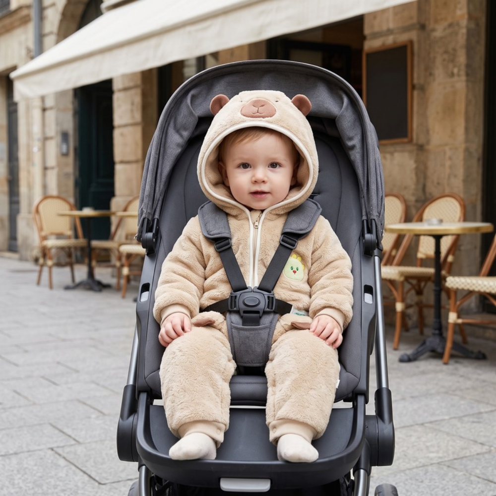 Lilo Hooded Fleece Baby Romper - Tan Capybara