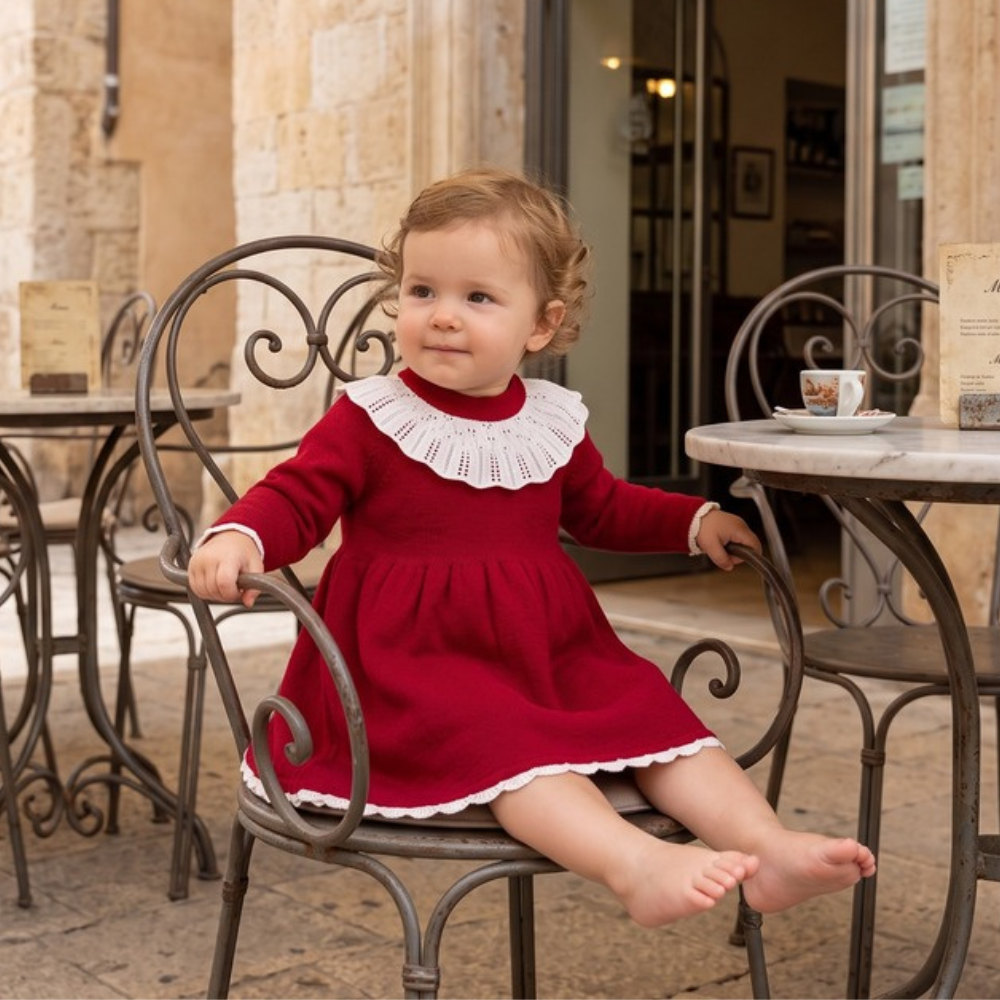 Lilo Knitted Baby Girl Sweater Dress - Red