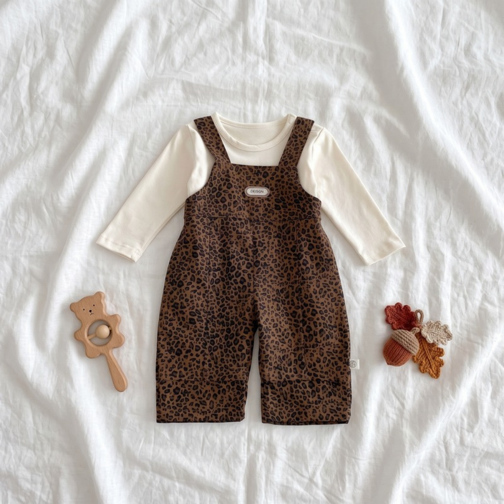 Lilo Baby Dungaree Two Piece Set - Khaki Leopard