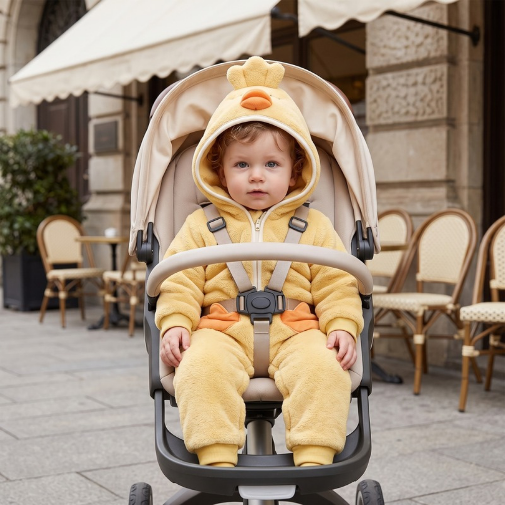 Lilo Hooded Fleece Baby Romper - Yellow Chick
