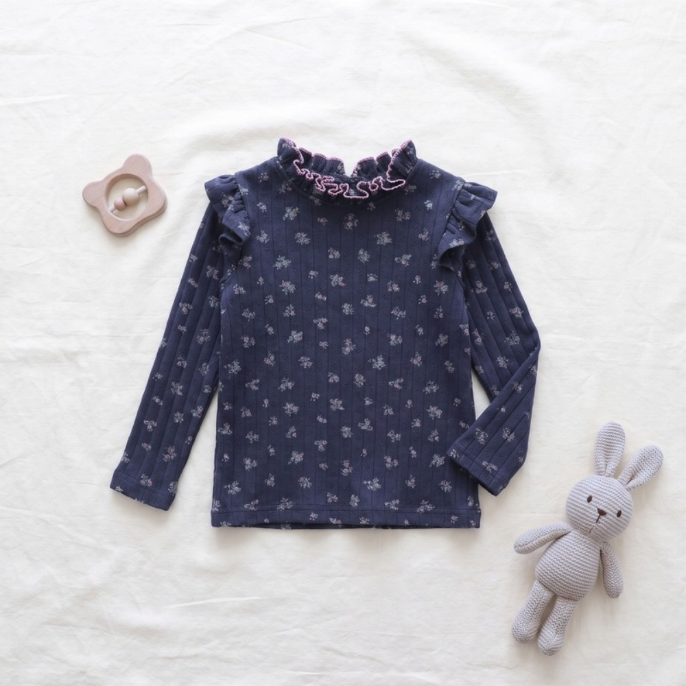 Lilo Petal Girls Floral Top - Navy Floral