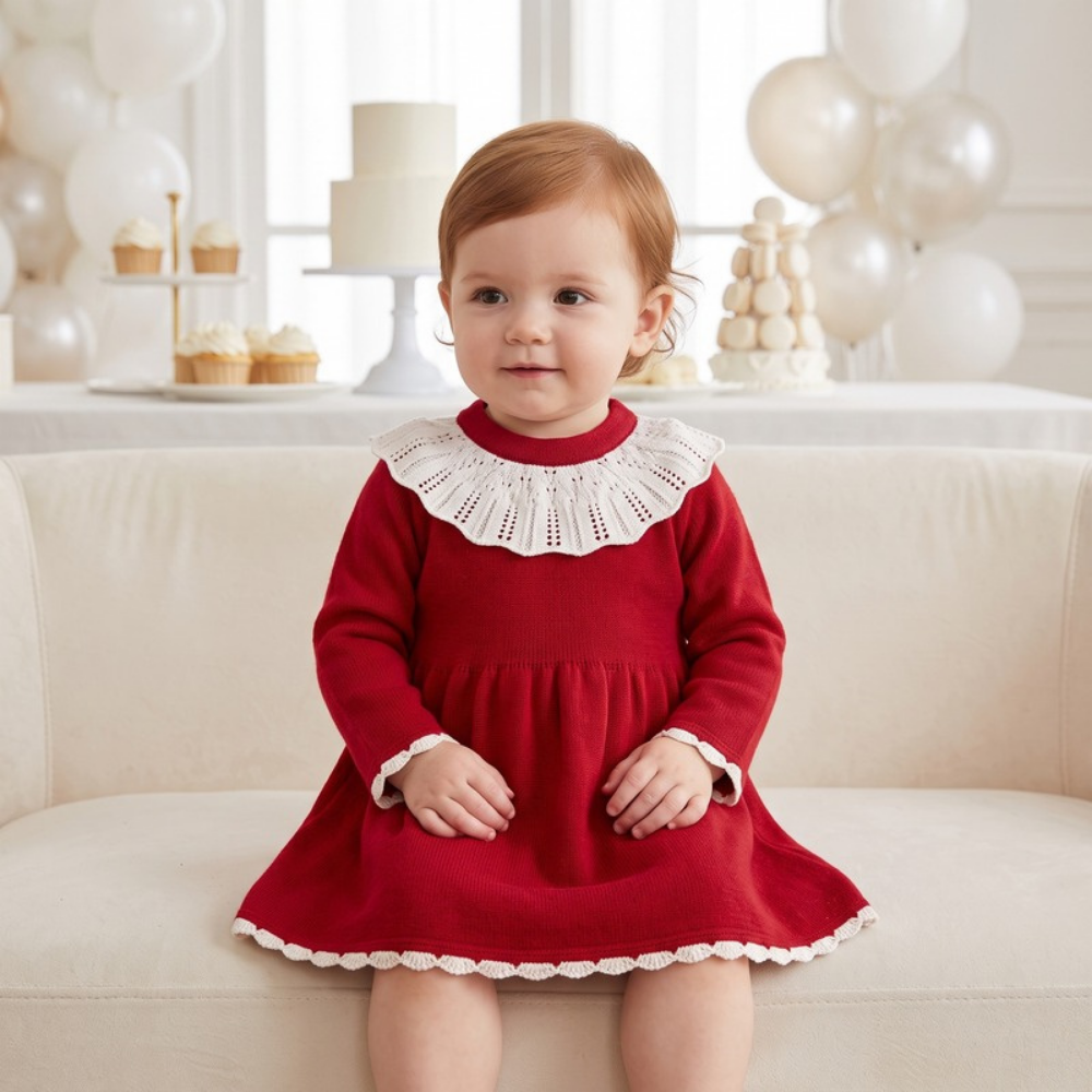 Lilo Knitted Baby Girl Sweater Dress - Red
