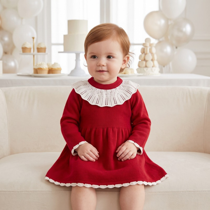 Lilo Knitted Baby Girl Sweater Dress - Red