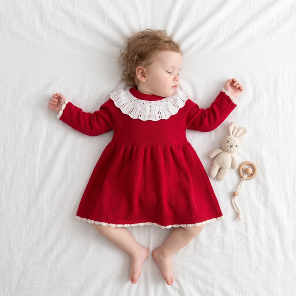 Lilo Knitted Baby Girl Sweater Dress - Red