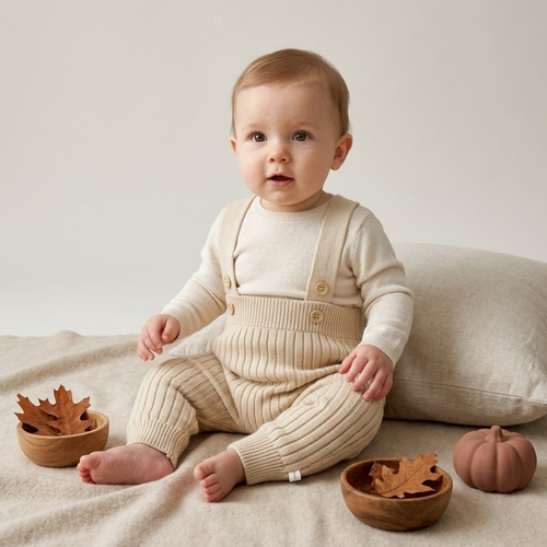 Lilo Knit Baby Overalls - Oatmeal