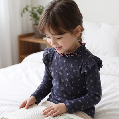 Lilo Petal Girls Floral Top - Navy Floral
