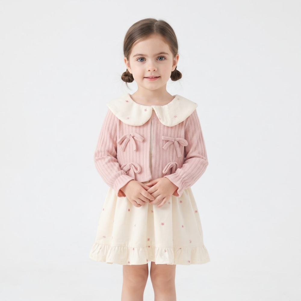 Lilo Doll Collar Floral Bow Dress - Pink