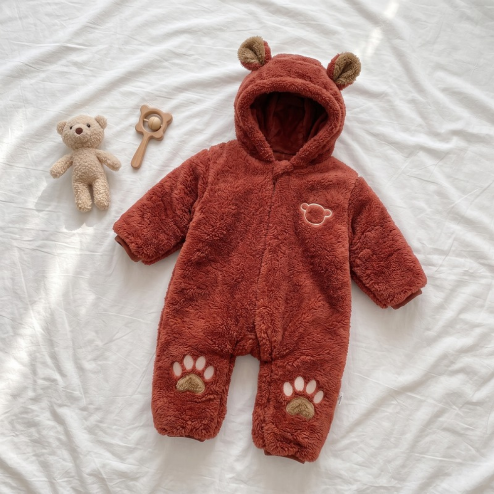 Lilo Teddy Bear Plush Romper - Rust Red