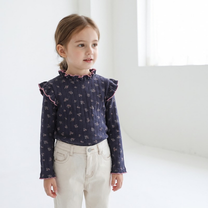 Lilo Petal Girls Floral Top - Navy Floral