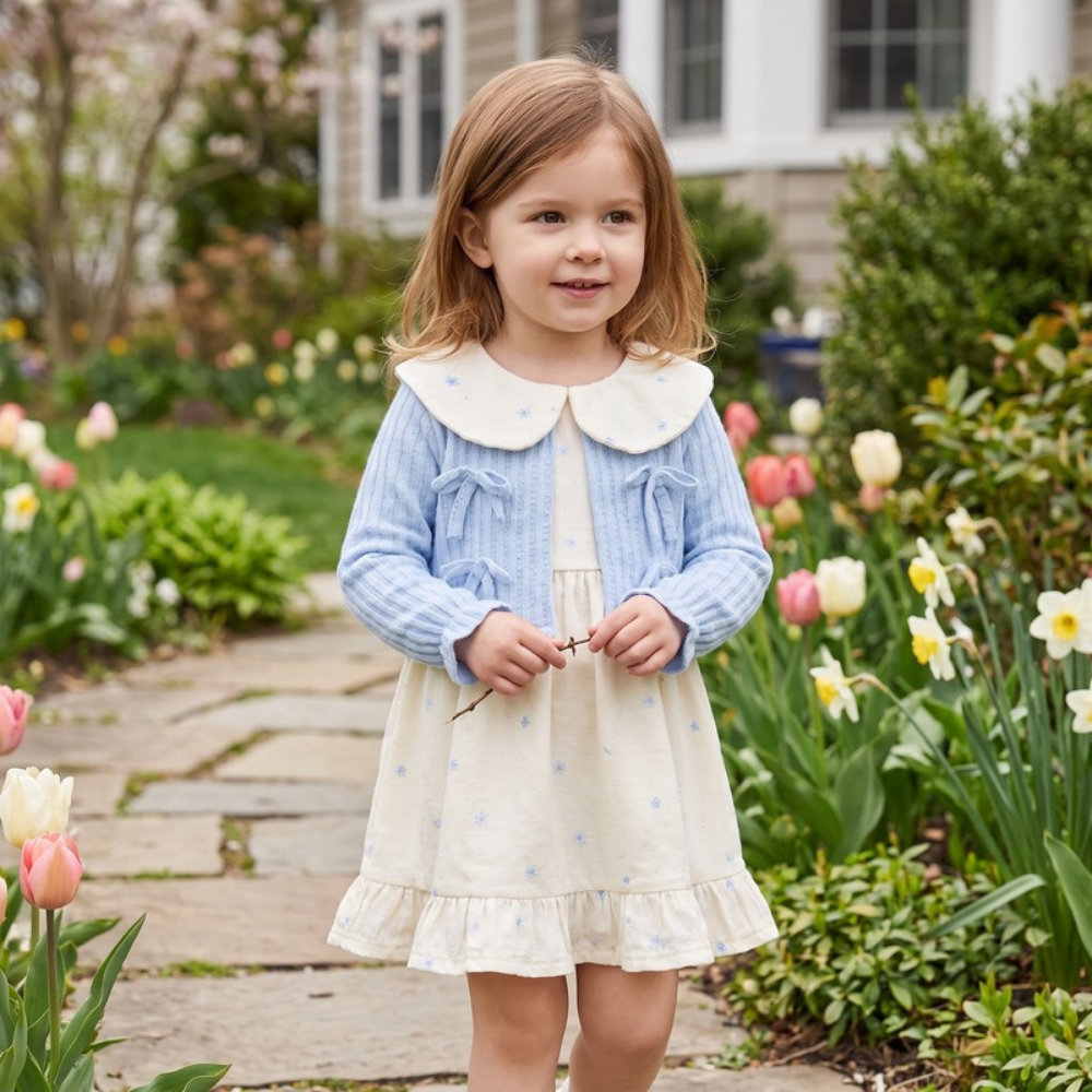 Lilo Doll Collar Floral Bow Dress - Blue