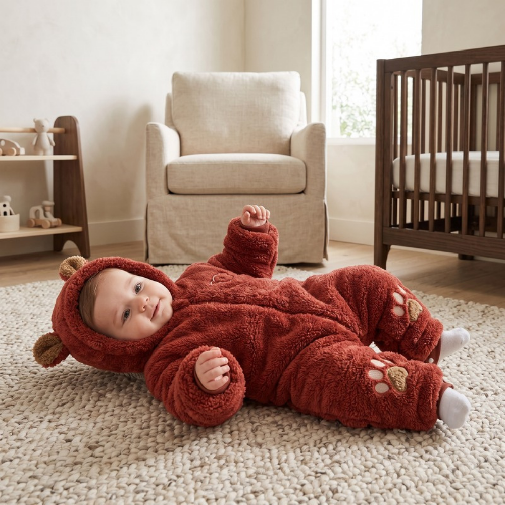 Lilo Teddy Bear Plush Romper - Rust Red