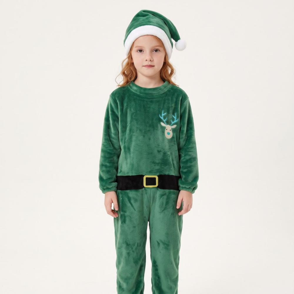 Lilo Flannel Christmas Pyjama Romper - Green Reindeer
