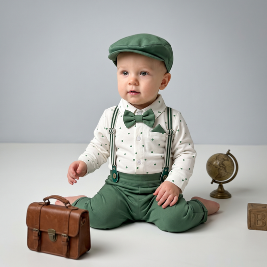 Lilo Dotted Gentleman Bodysuit Set - Green