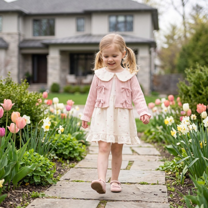 Lilo Doll Collar Floral Bow Dress - Pink