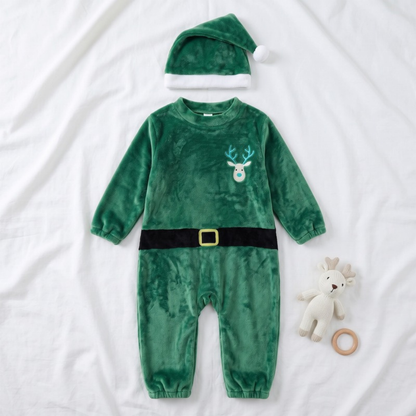 Lilo Flannel Christmas Pyjama Romper - Green Reindeer