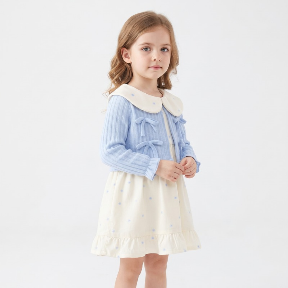 Lilo Doll Collar Floral Bow Dress - Blue