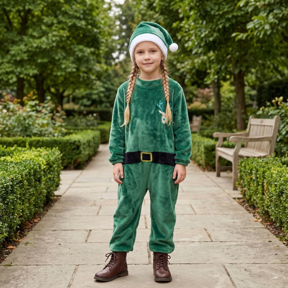 Lilo Flannel Christmas Pyjama Romper - Green Reindeer