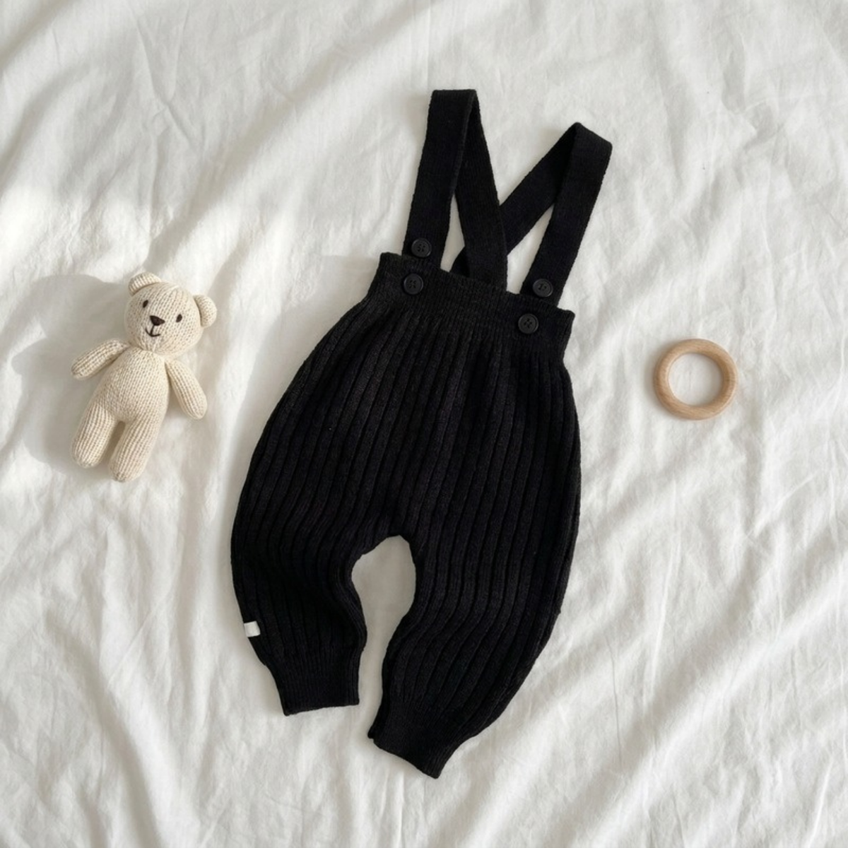 Lilo Knit Baby Overalls - Black