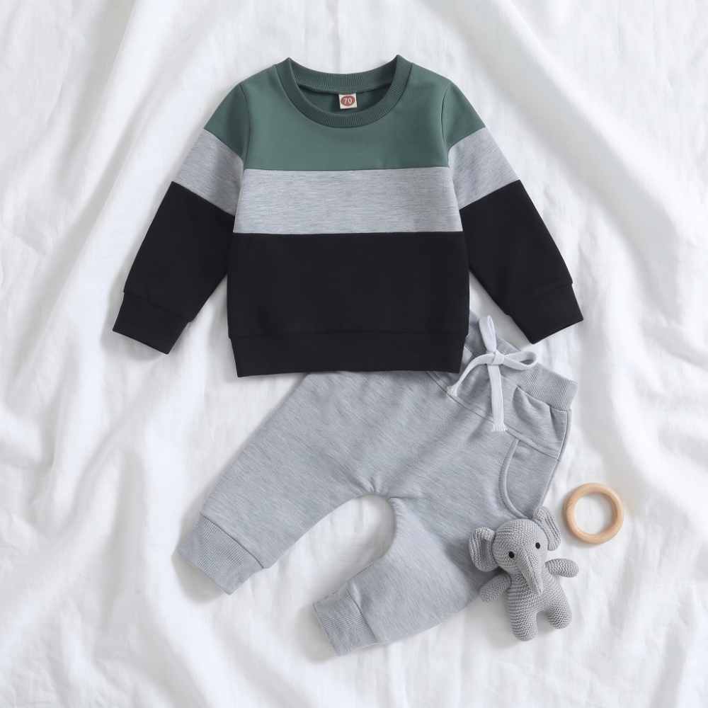 Lilo Colour Block Sweatshirt Set - Green Grey Black