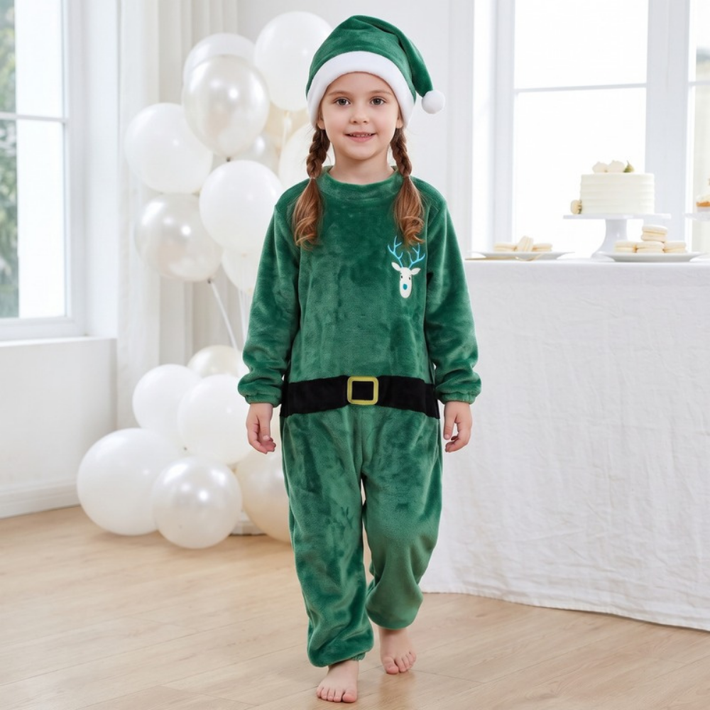 Lilo Flannel Christmas Pyjama Romper - Green Reindeer