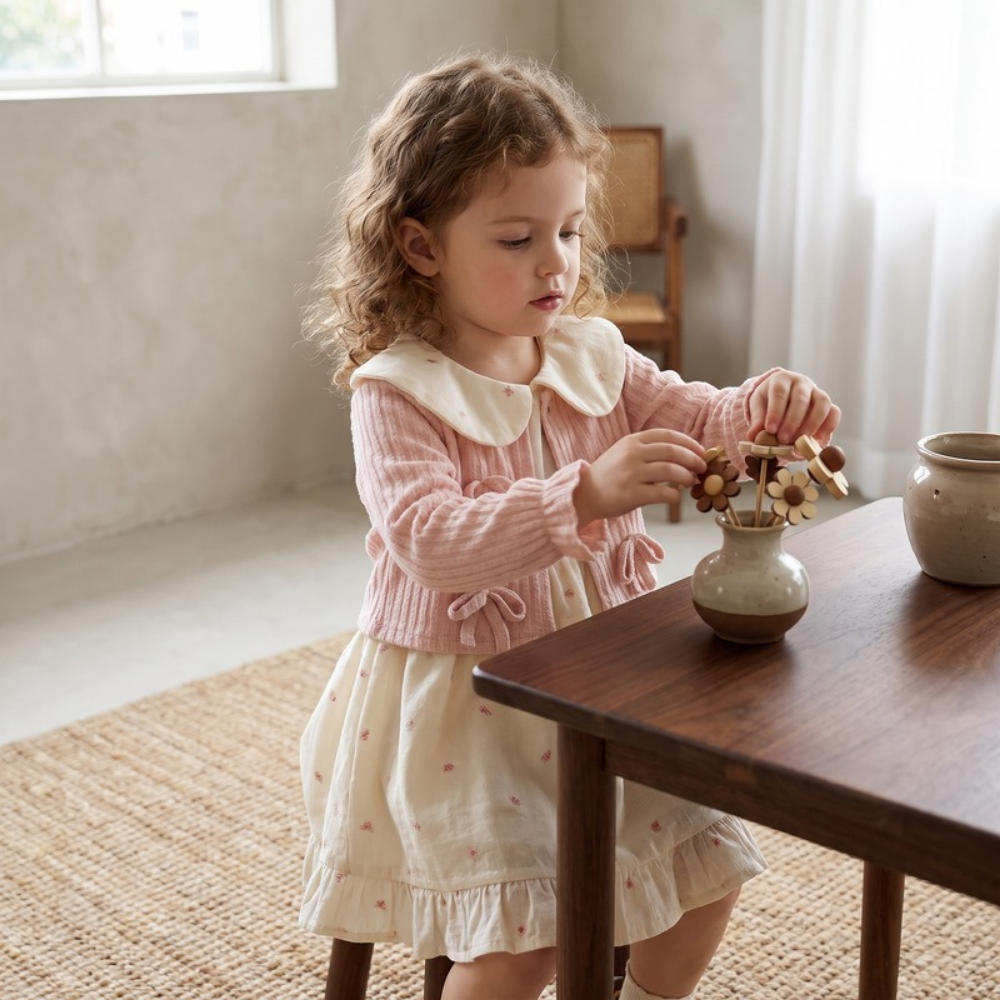 Lilo Doll Collar Floral Bow Dress - Pink