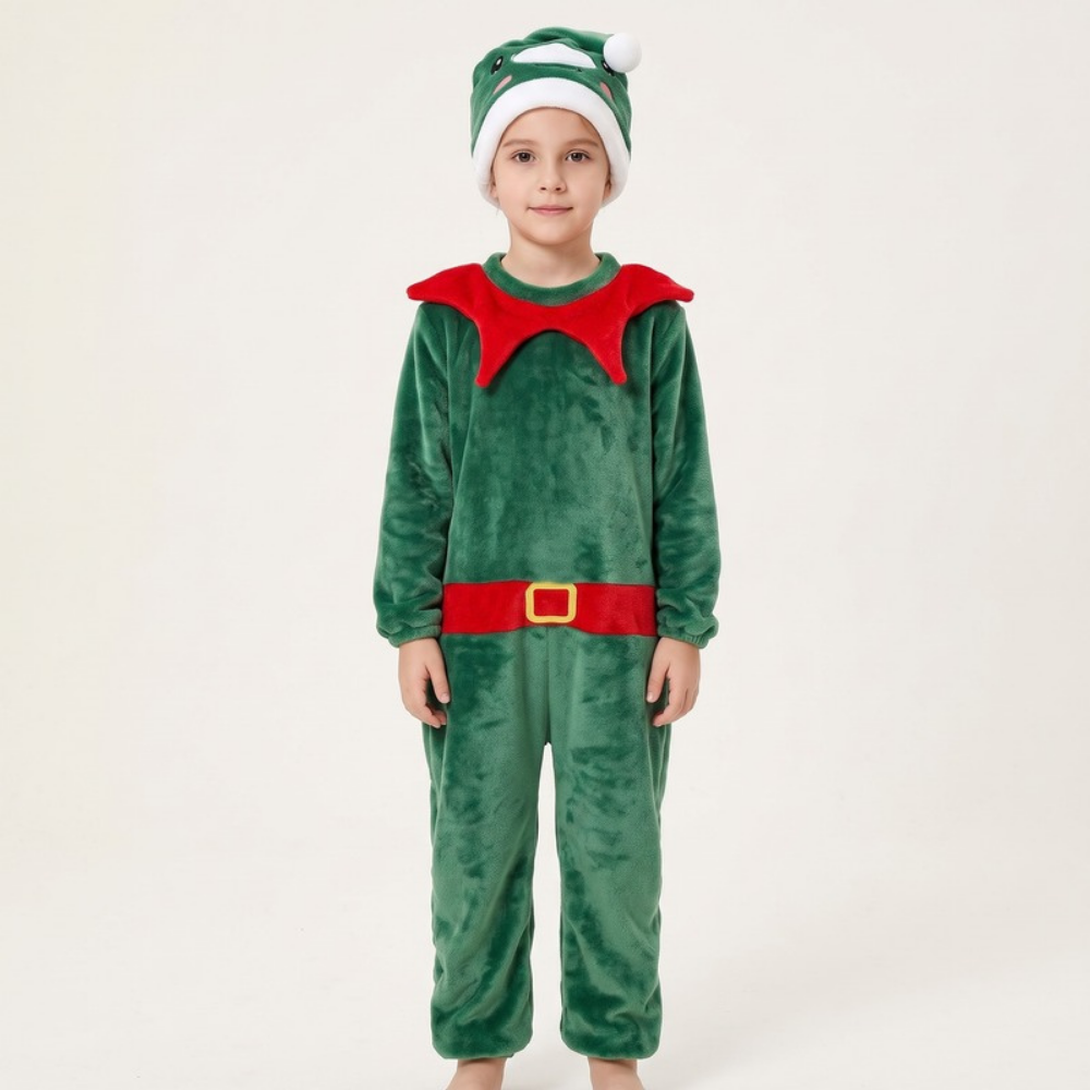 Lilo Flannel Christmas Pyjama Romper - Green Elf