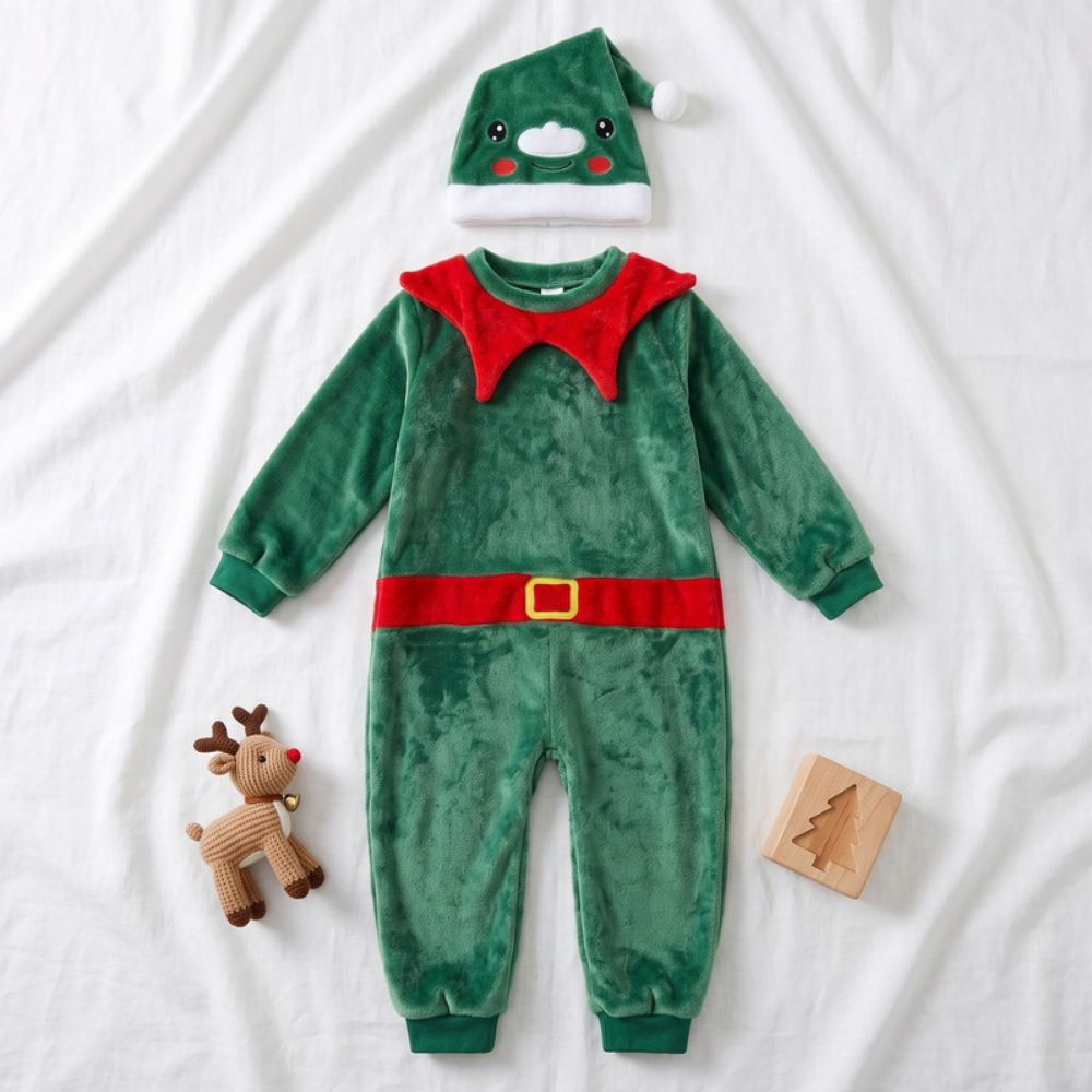 Lilo Flannel Christmas Pyjama Romper - Green Elf