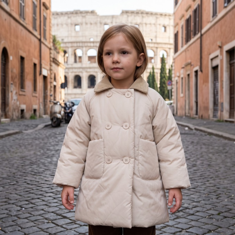 Lilo Double Breasted Padded Winter Coat - Off White
