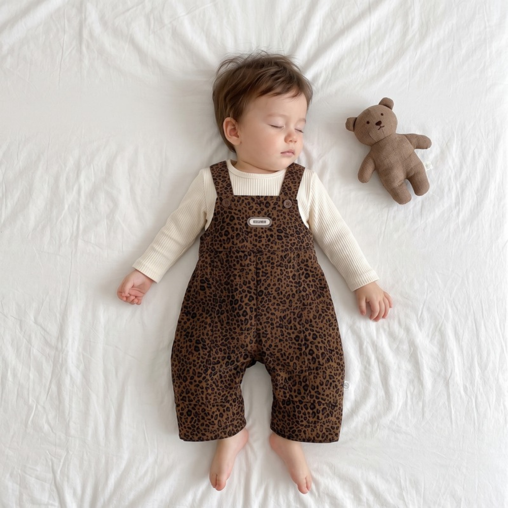 Lilo Baby Dungaree Two Piece Set - Khaki Leopard