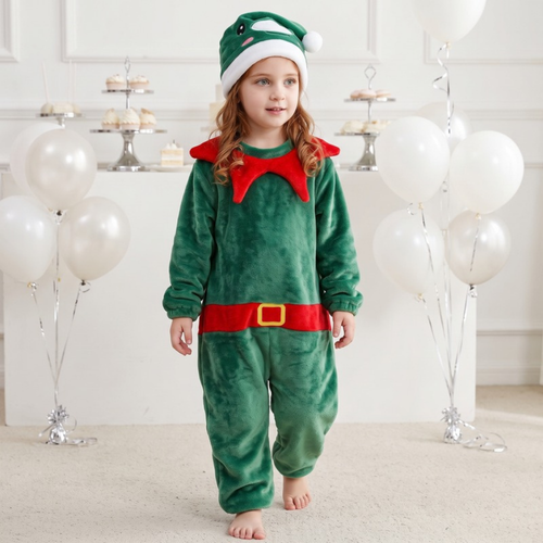 Lilo Flannel Christmas Pyjama Romper - Green Elf