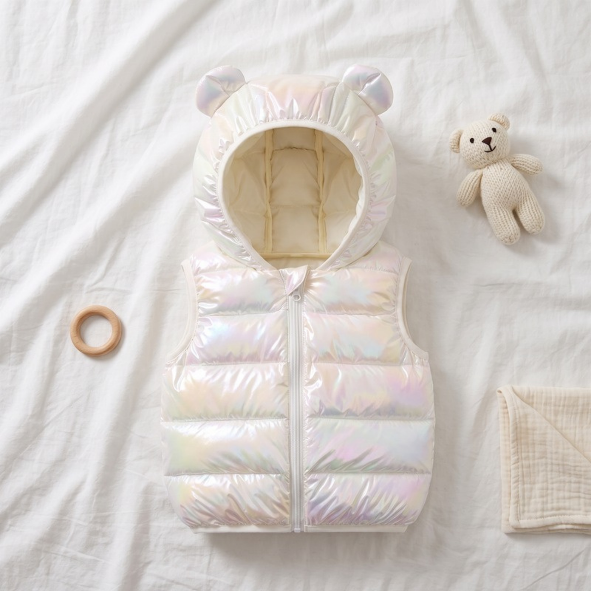 Lilo Hooded Puffer Vest - Pearl White