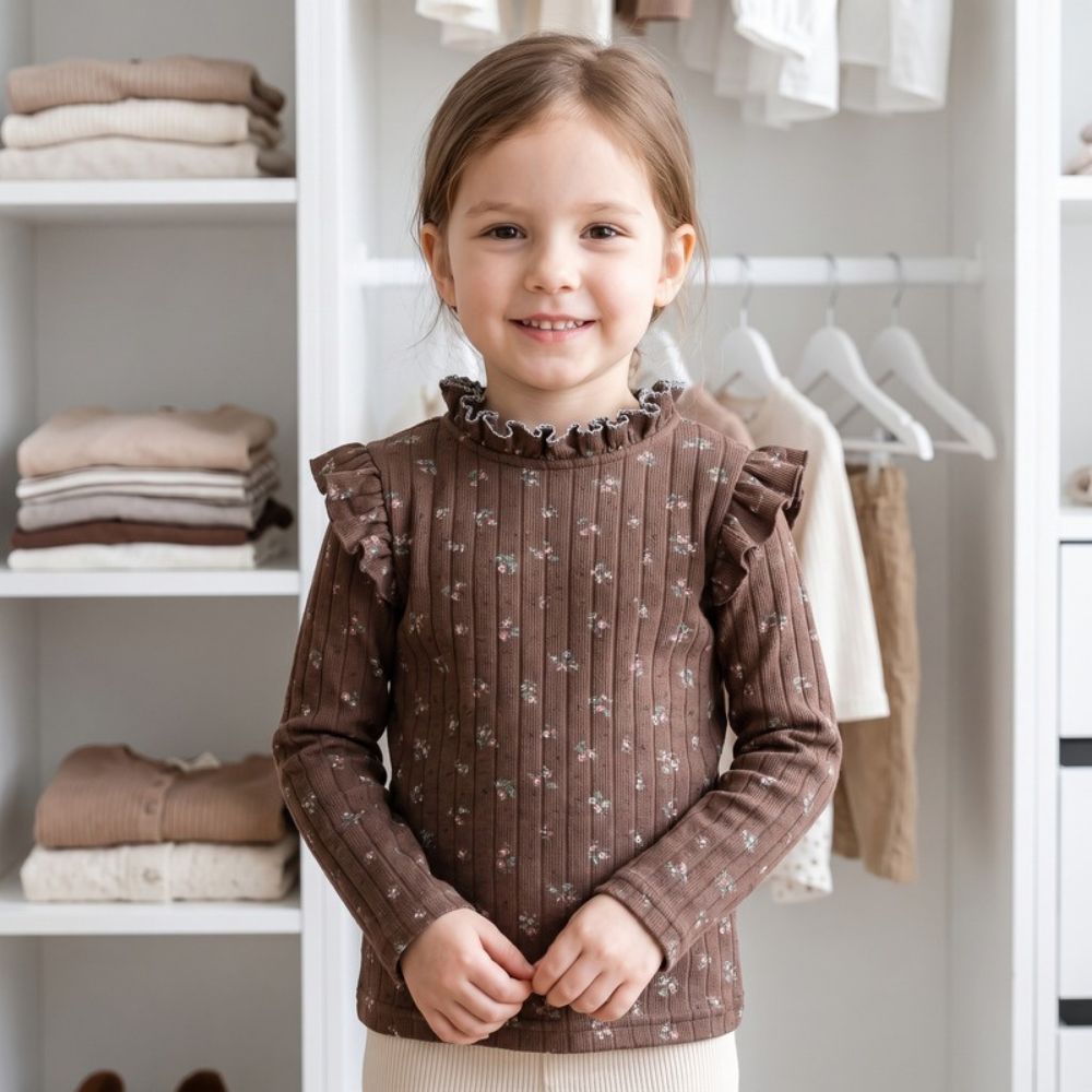 Lilo Petal Girls Floral Top - Brown Floral