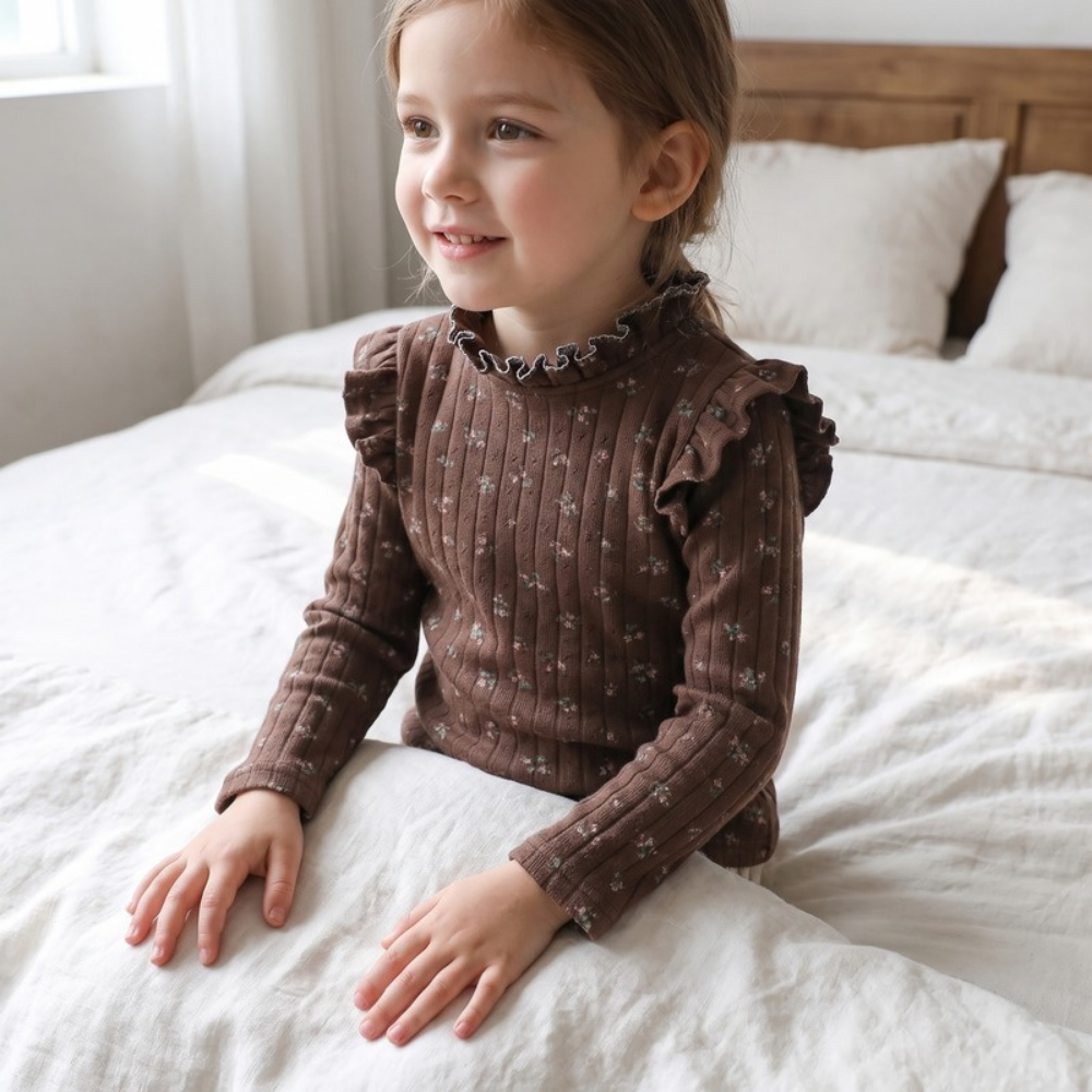 Lilo Petal Girls Floral Top - Brown Floral