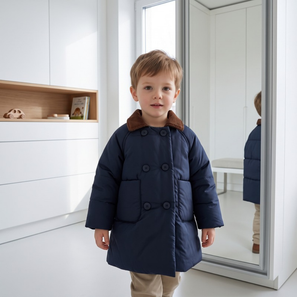 Lilo Double Breasted Padded Winter Coat - Deep Navy