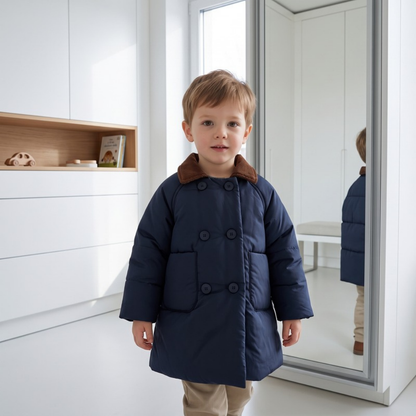 Lilo Double Breasted Padded Winter Coat - Deep Navy
