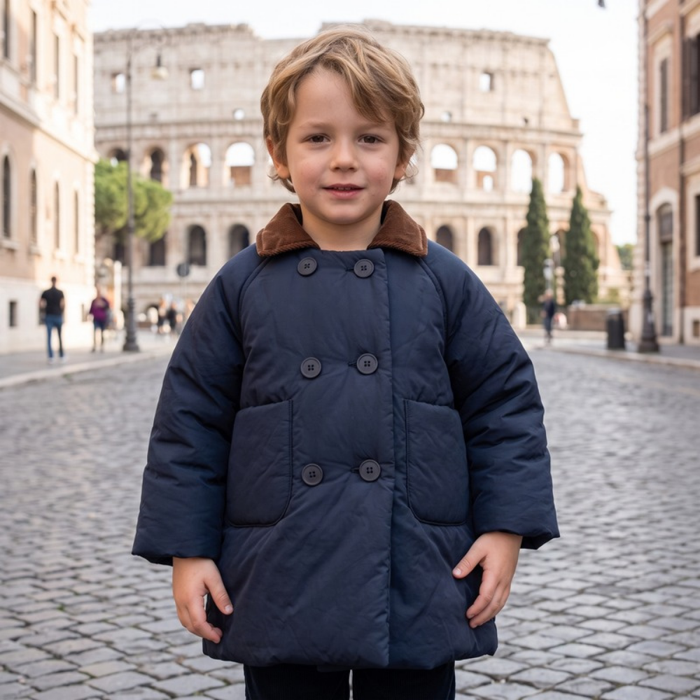 Lilo Double Breasted Padded Winter Coat - Deep Navy