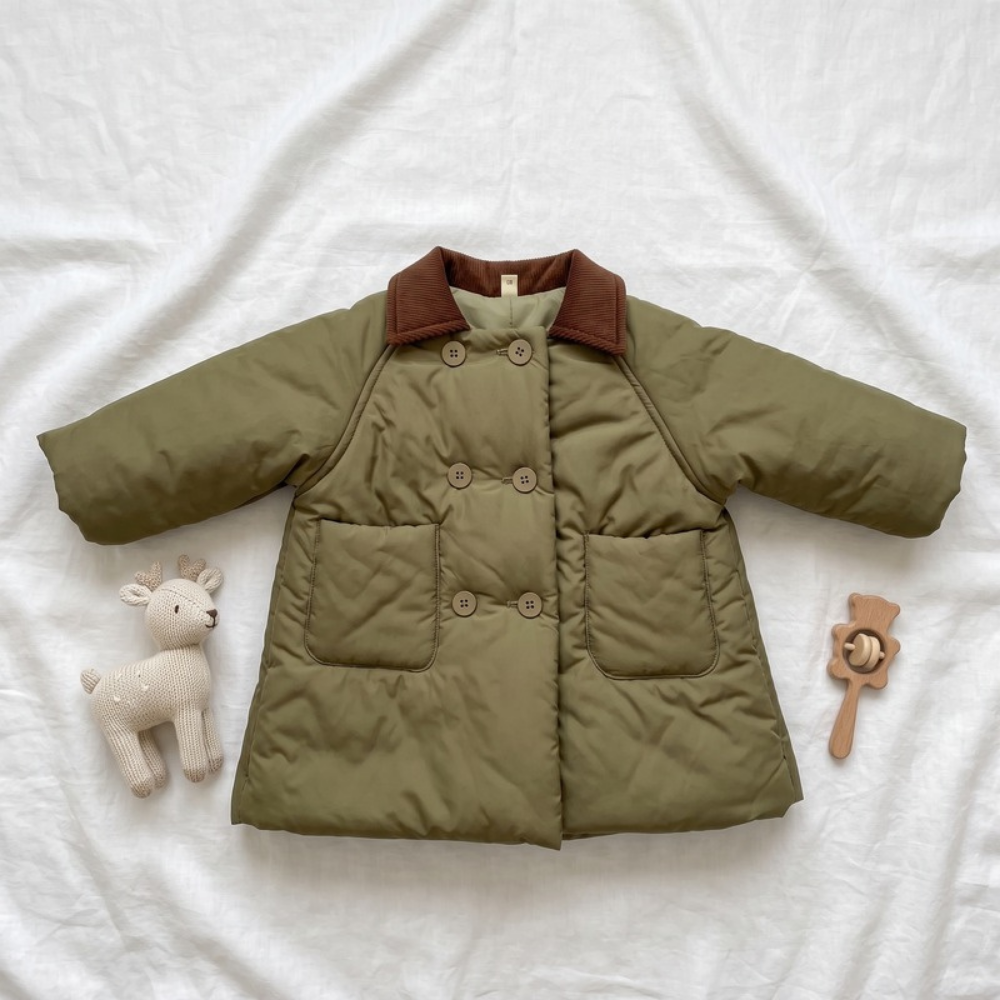 Lilo Double Breasted Padded Winter Coat - Army Green