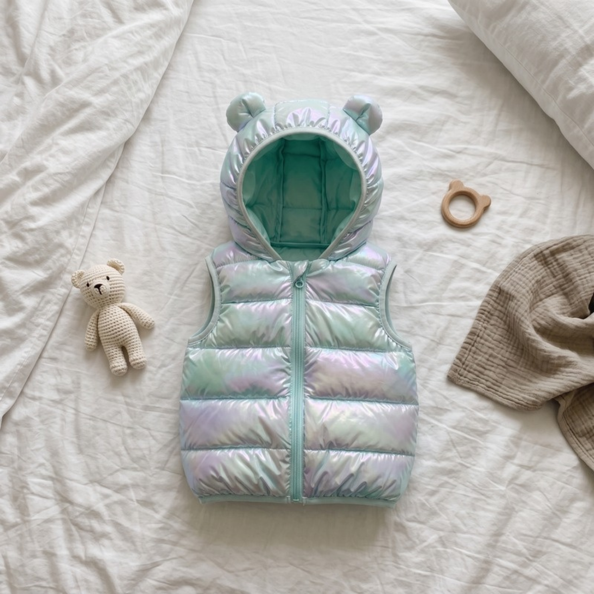 Lilo Hooded Puffer Vest - Shimmer Mint