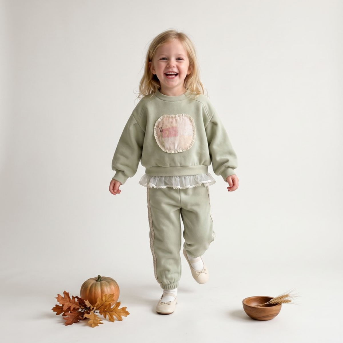 Lilo Fleece Sweatshirt and Pants Set - Sage Green