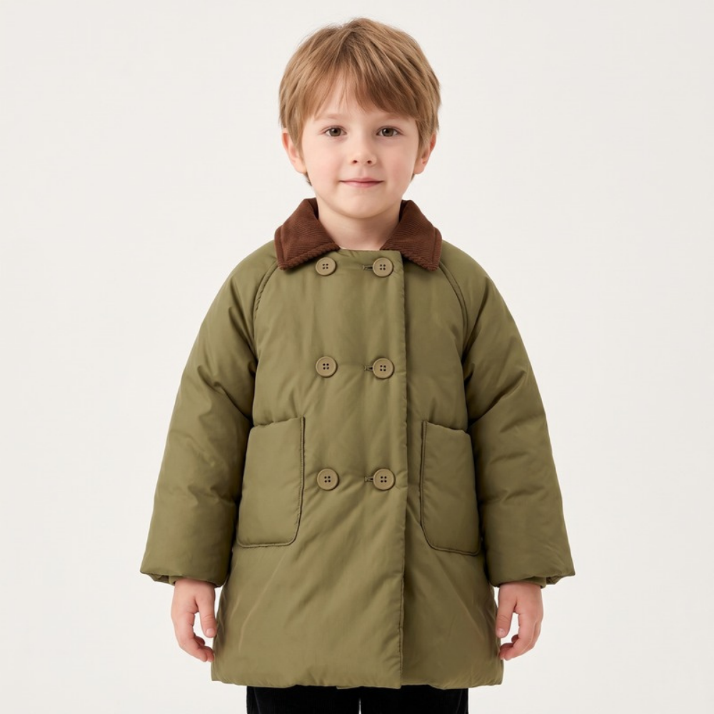 Lilo Double Breasted Padded Winter Coat - Army Green