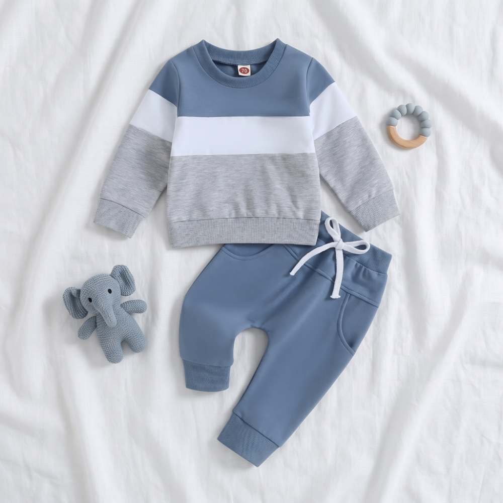 Lilo Colour Block Sweatshirt Set - Blue White Grey