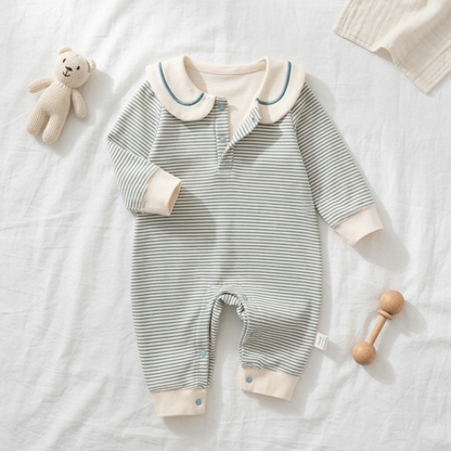 Lilo Striped Sailor Collar Romper - Dusty Blue Stripe