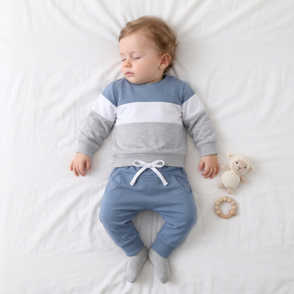 Lilo Colour Block Sweatshirt Set - Blue White Grey