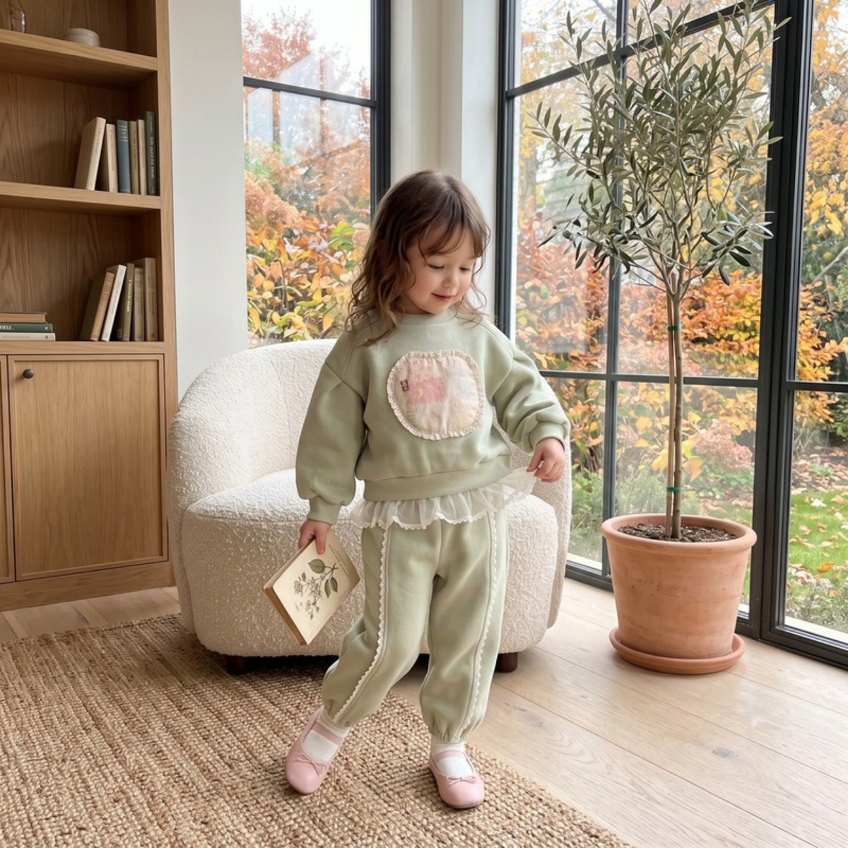 Lilo Fleece Sweatshirt and Pants Set - Sage Green