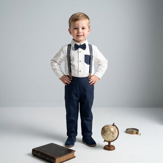 Lilo Bow Tie Shirt and Pants Set - Navy
