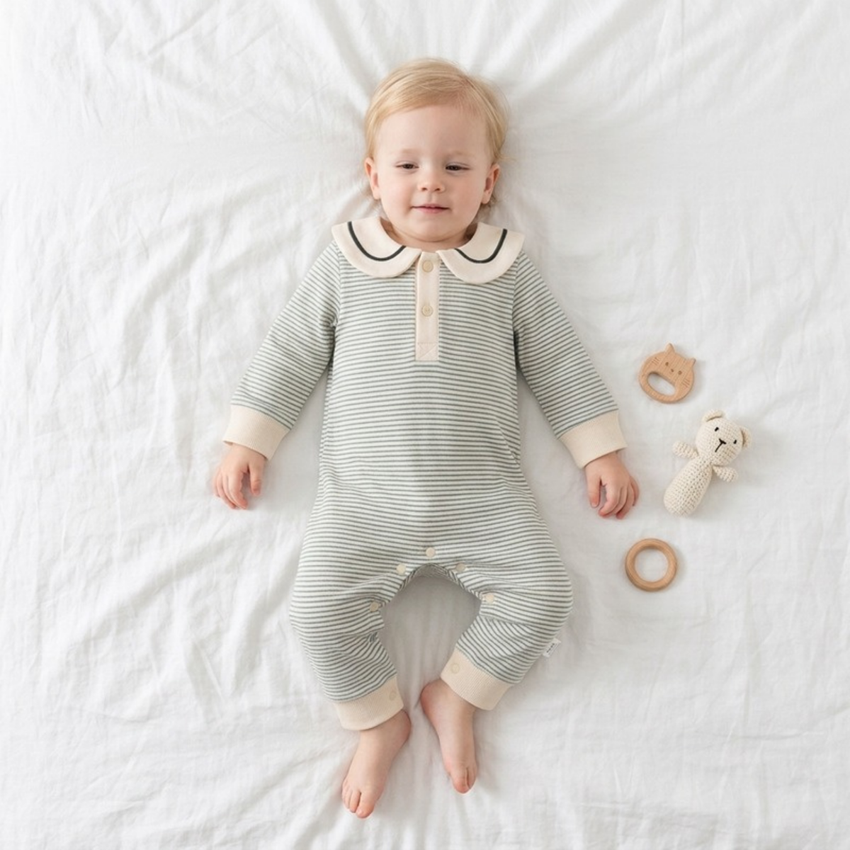 Lilo Striped Sailor Collar Romper - Dusty Blue Stripe
