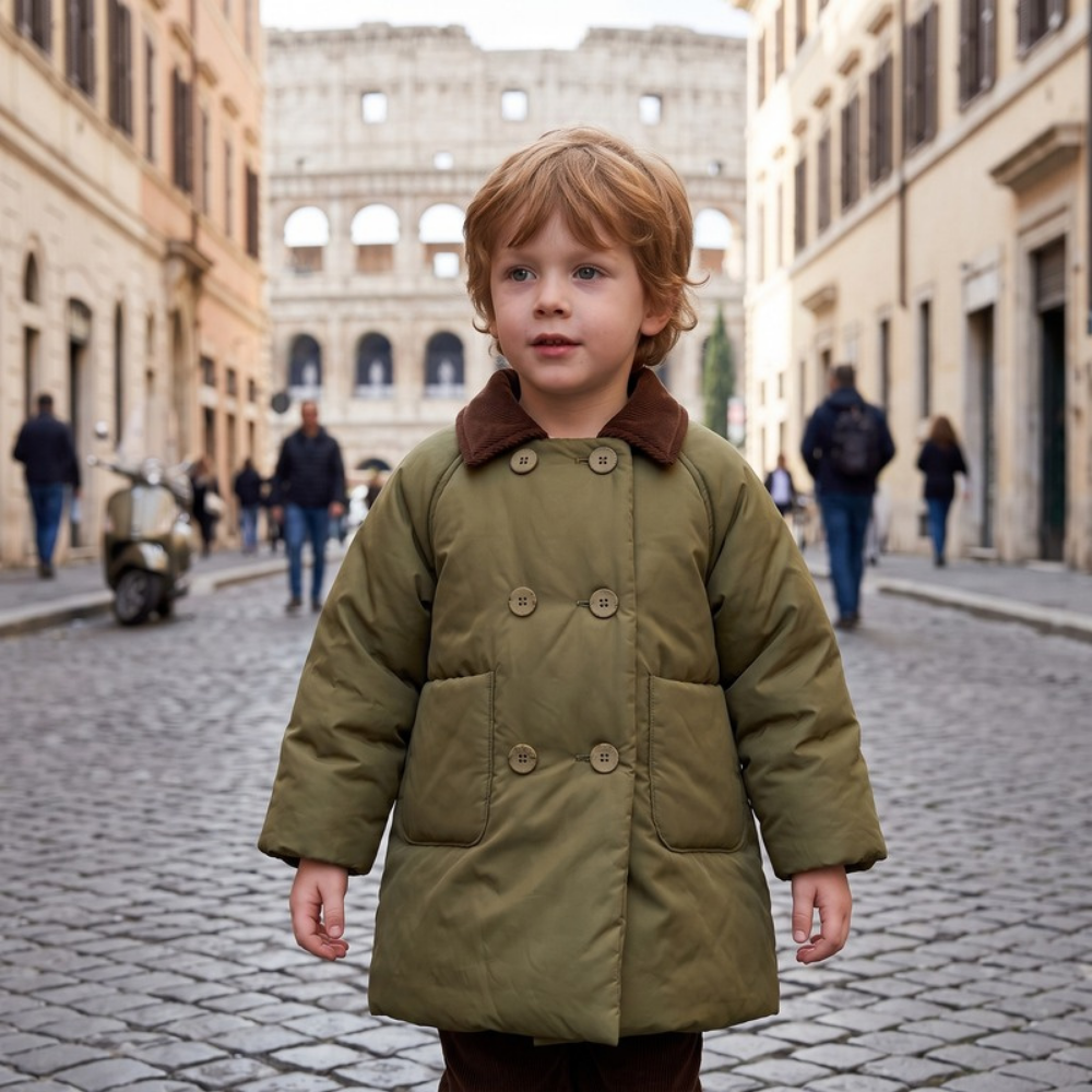 Lilo Double Breasted Padded Winter Coat - Army Green